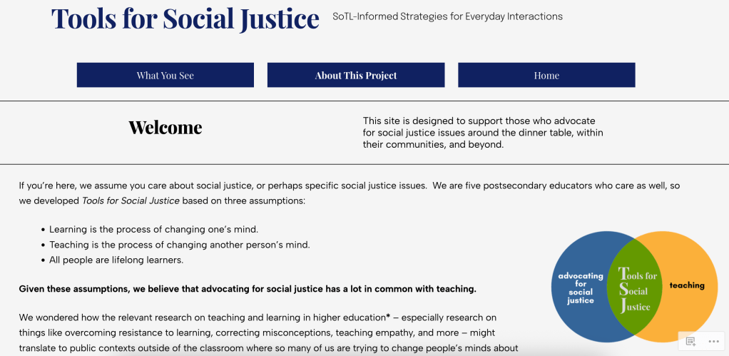 Screenshot of the homepage for "Tools for Social Justice"